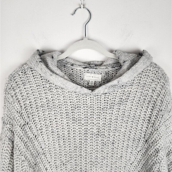 Lucky Brand Hooded Sweater Grey Knit Crop Size M - Picture 5 of 13